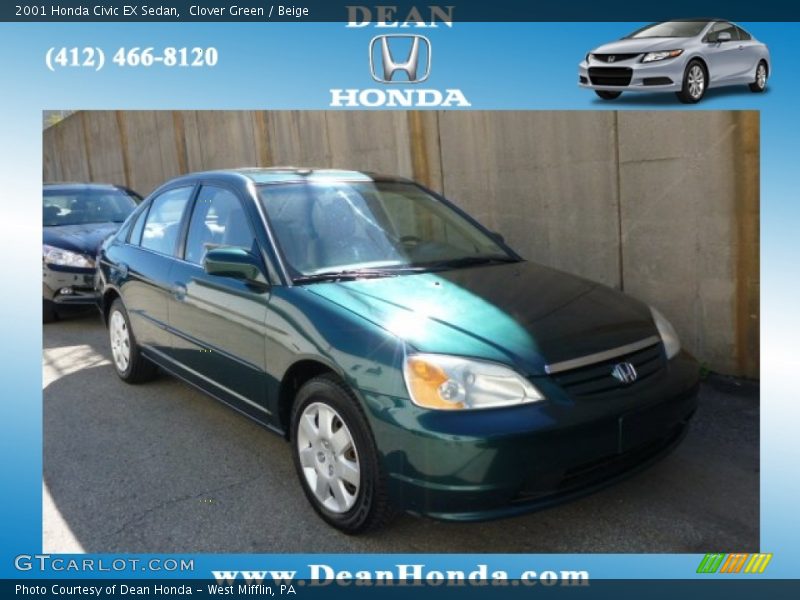 Clover Green / Beige 2001 Honda Civic EX Sedan