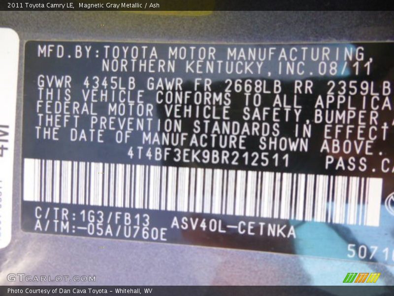 Magnetic Gray Metallic / Ash 2011 Toyota Camry LE
