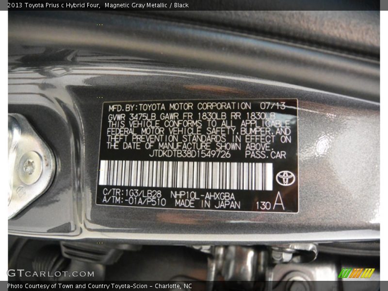 Magnetic Gray Metallic / Black 2013 Toyota Prius c Hybrid Four