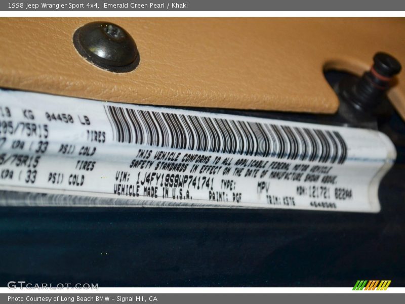1998 Wrangler Sport 4x4 Emerald Green Pearl Color Code PGF