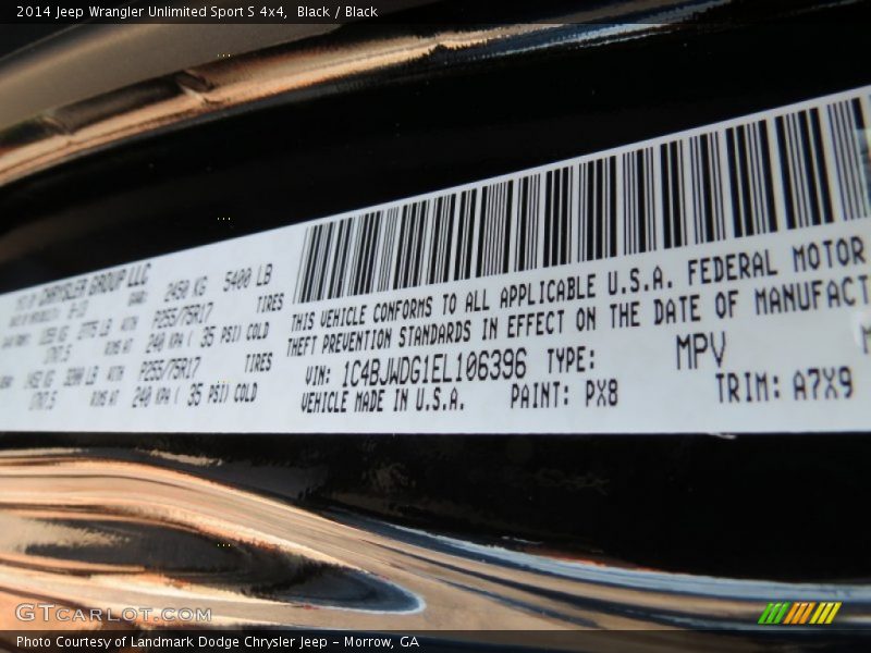 2014 Wrangler Unlimited Sport S 4x4 Black Color Code PX8