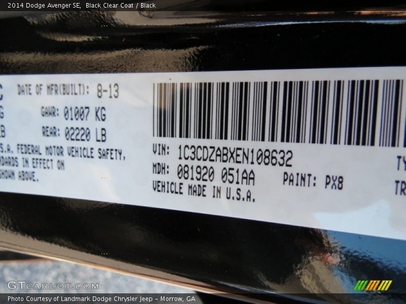 Black Clear Coat / Black 2014 Dodge Avenger SE