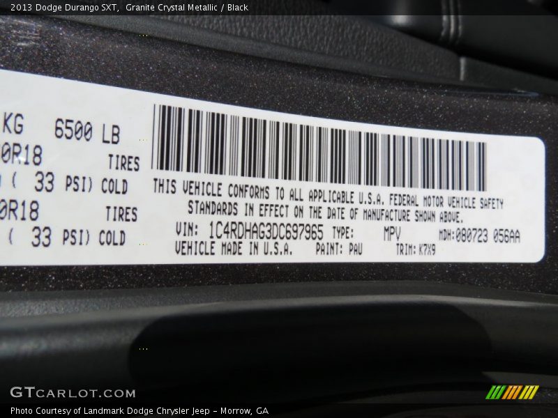 Granite Crystal Metallic / Black 2013 Dodge Durango SXT
