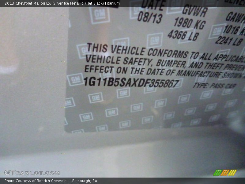 Silver Ice Metallic / Jet Black/Titanium 2013 Chevrolet Malibu LS