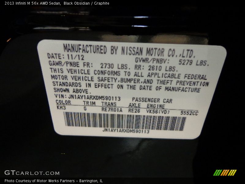 2013 M 56x AWD Sedan Black Obsidian Color Code KH3