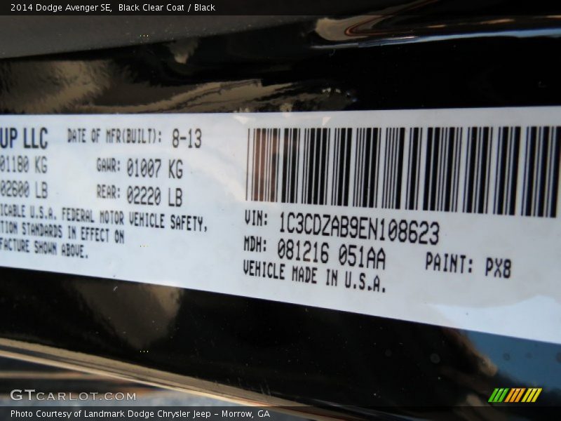 Black Clear Coat / Black 2014 Dodge Avenger SE