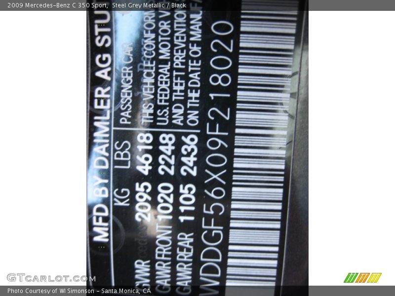Steel Grey Metallic / Black 2009 Mercedes-Benz C 350 Sport