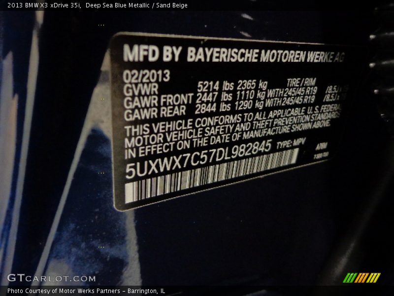 Deep Sea Blue Metallic / Sand Beige 2013 BMW X3 xDrive 35i
