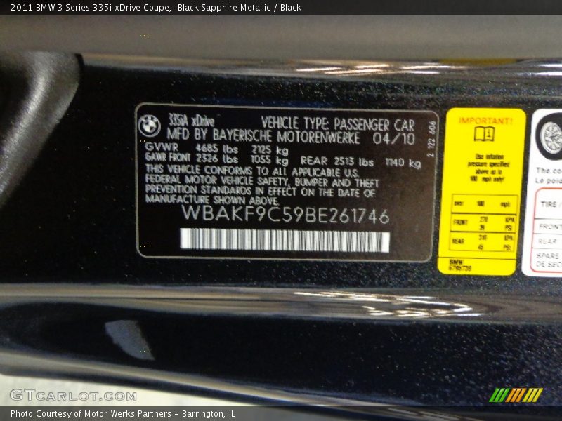 Black Sapphire Metallic / Black 2011 BMW 3 Series 335i xDrive Coupe