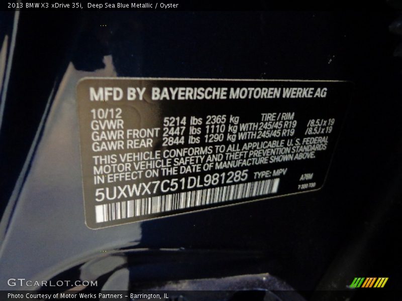 Deep Sea Blue Metallic / Oyster 2013 BMW X3 xDrive 35i