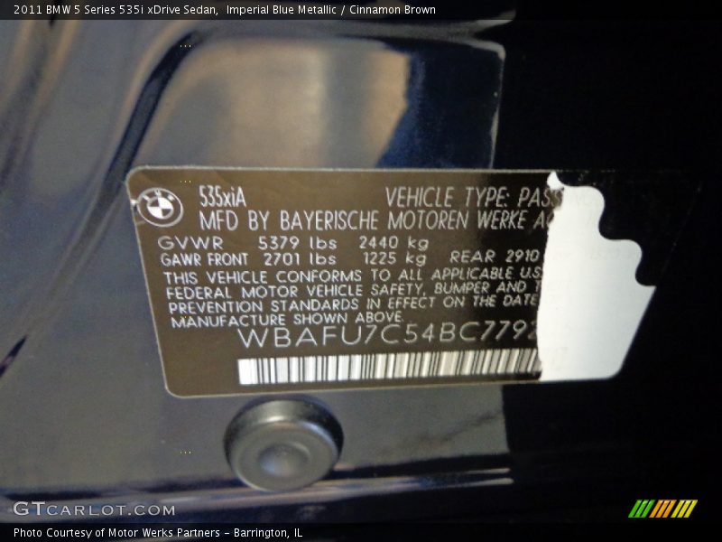 Imperial Blue Metallic / Cinnamon Brown 2011 BMW 5 Series 535i xDrive Sedan