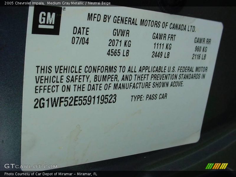 Medium Gray Metallic / Neutral Beige 2005 Chevrolet Impala