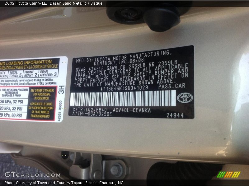 Desert Sand Metallic / Bisque 2009 Toyota Camry LE