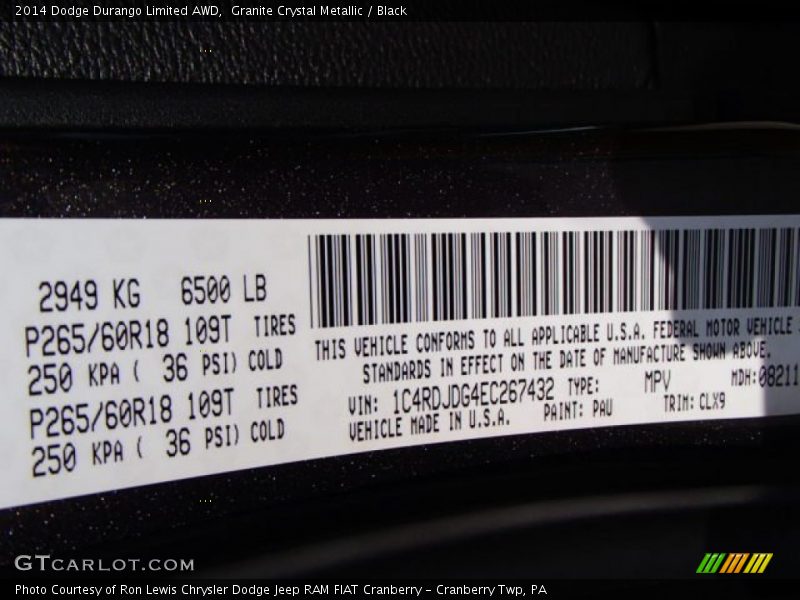 2014 Durango Limited AWD Granite Crystal Metallic Color Code PAU