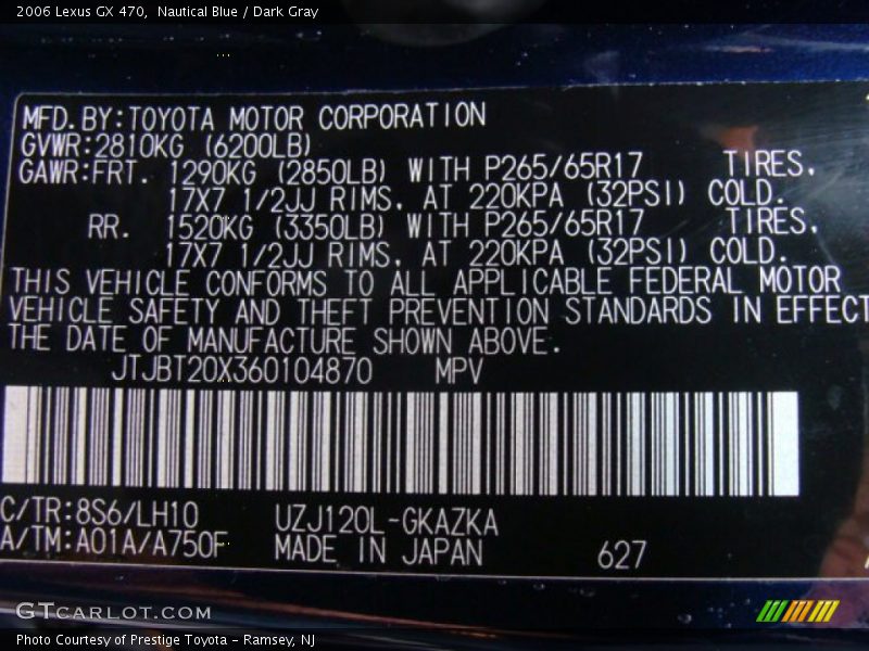 Nautical Blue / Dark Gray 2006 Lexus GX 470