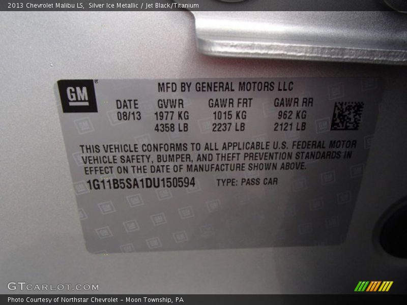 Silver Ice Metallic / Jet Black/Titanium 2013 Chevrolet Malibu LS