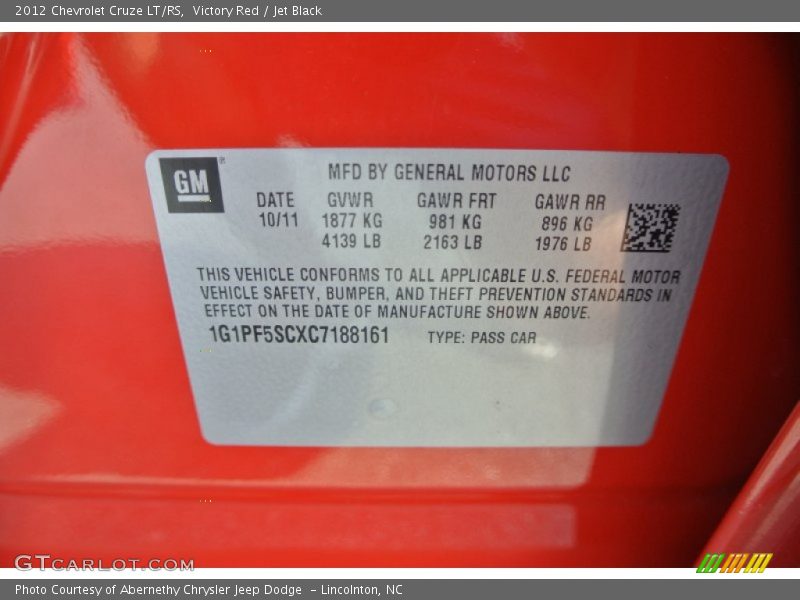 Victory Red / Jet Black 2012 Chevrolet Cruze LT/RS