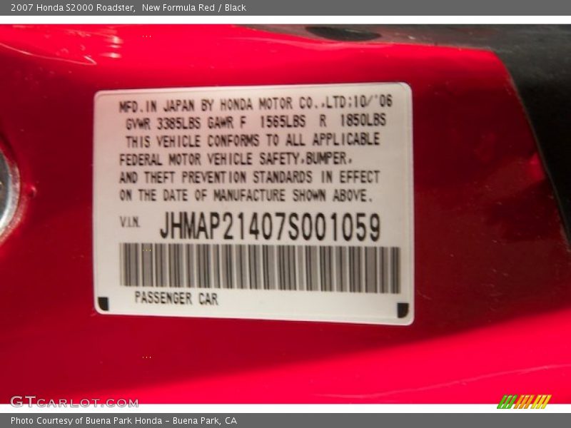 New Formula Red / Black 2007 Honda S2000 Roadster