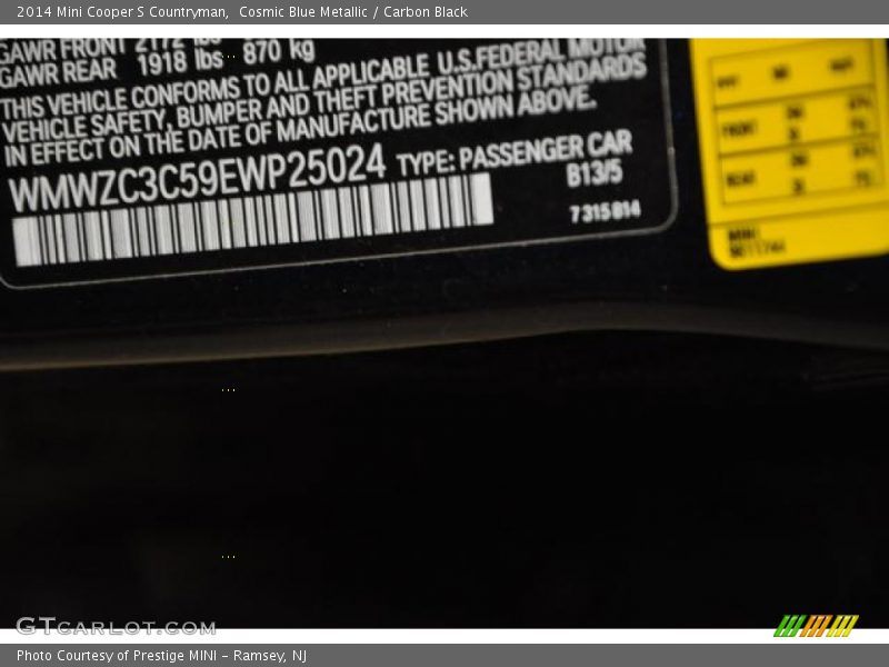 2014 Cooper S Countryman Cosmic Blue Metallic Color Code B13