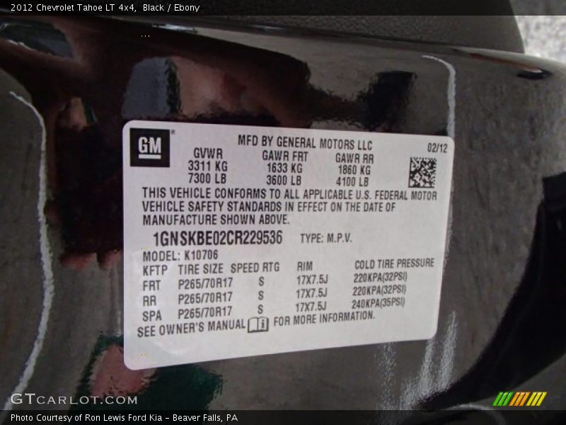 Black / Ebony 2012 Chevrolet Tahoe LT 4x4