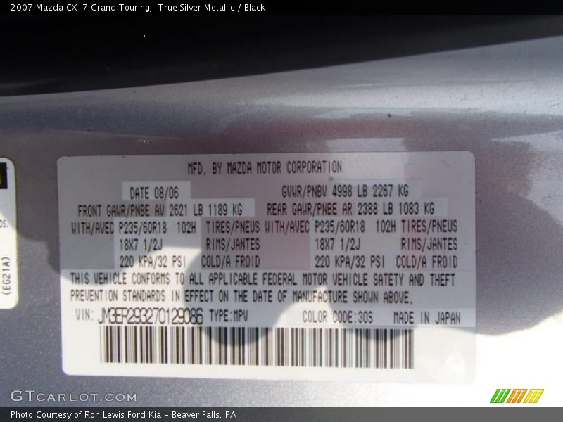 True Silver Metallic / Black 2007 Mazda CX-7 Grand Touring
