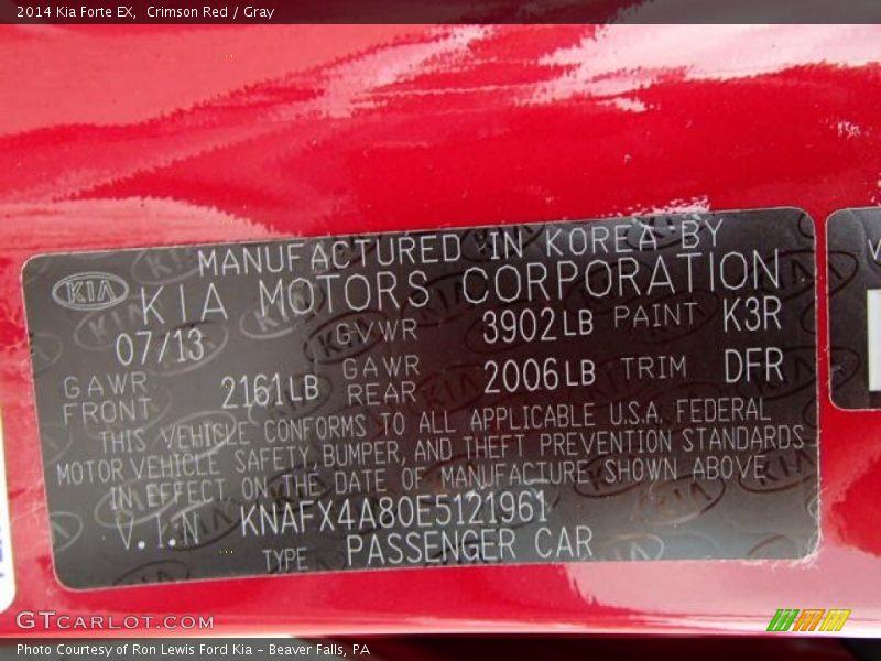 2014 Forte EX Crimson Red Color Code K3R