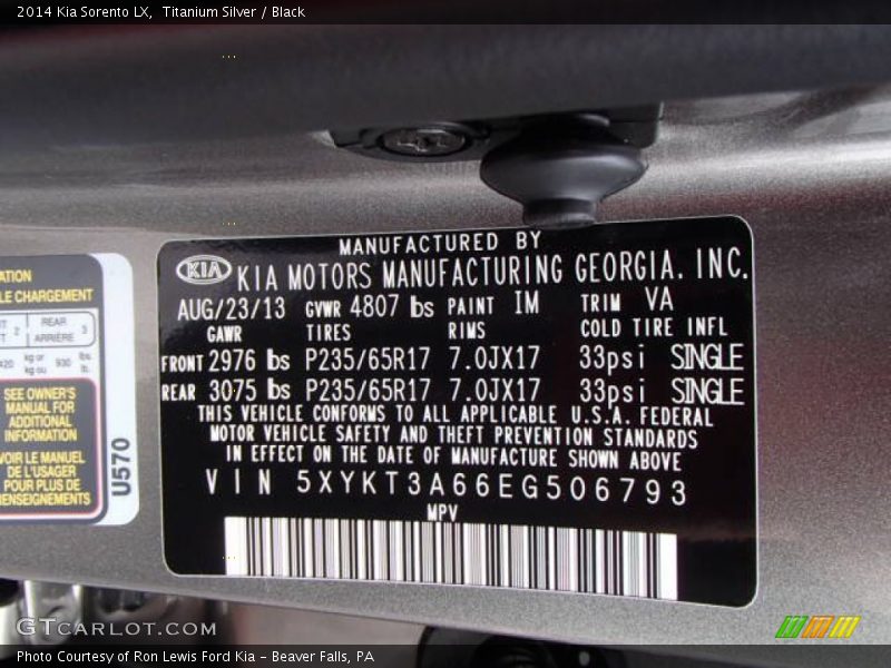 2014 Sorento LX Titanium Silver Color Code IM