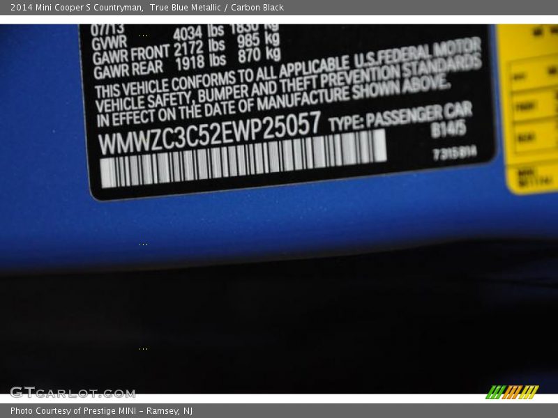 True Blue Metallic / Carbon Black 2014 Mini Cooper S Countryman