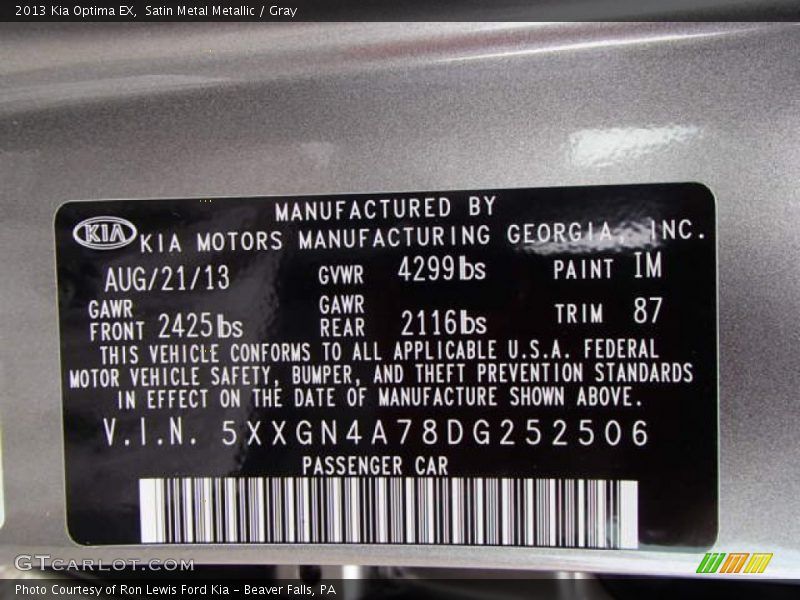 Satin Metal Metallic / Gray 2013 Kia Optima EX