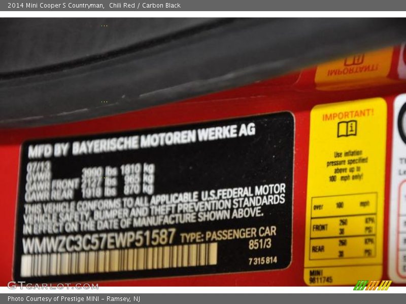 2014 Cooper S Countryman Chili Red Color Code 851