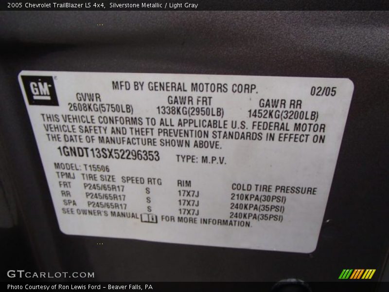 Silverstone Metallic / Light Gray 2005 Chevrolet TrailBlazer LS 4x4