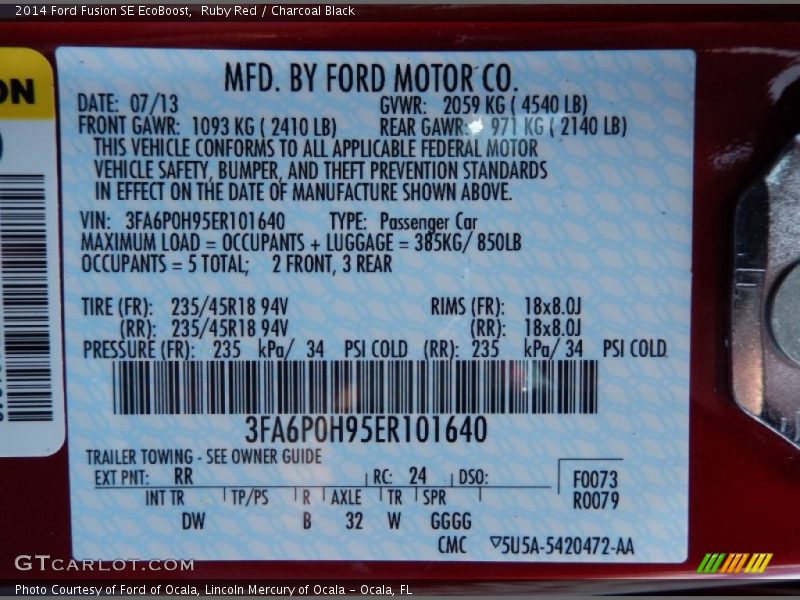 2014 Fusion SE EcoBoost Ruby Red Color Code RR