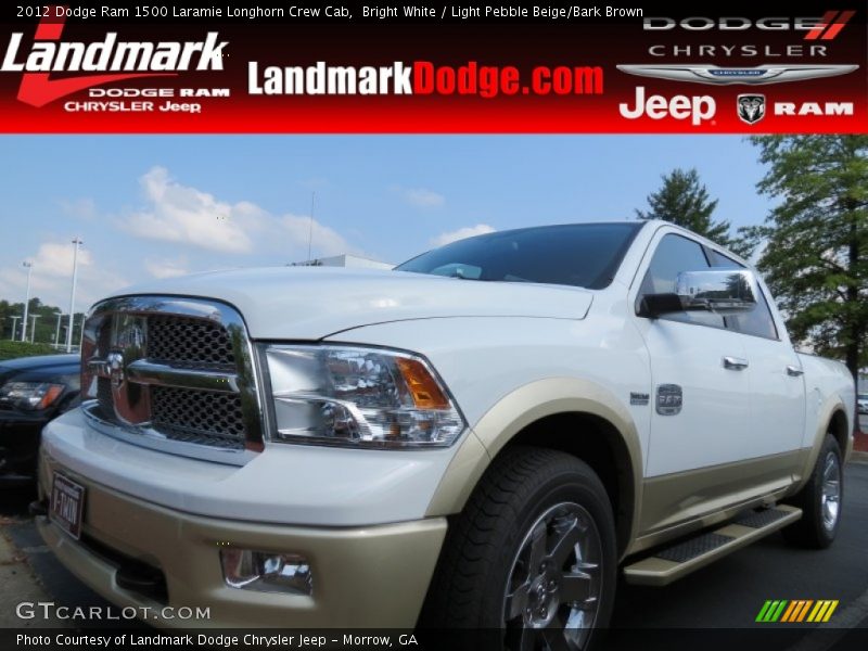 Bright White / Light Pebble Beige/Bark Brown 2012 Dodge Ram 1500 Laramie Longhorn Crew Cab
