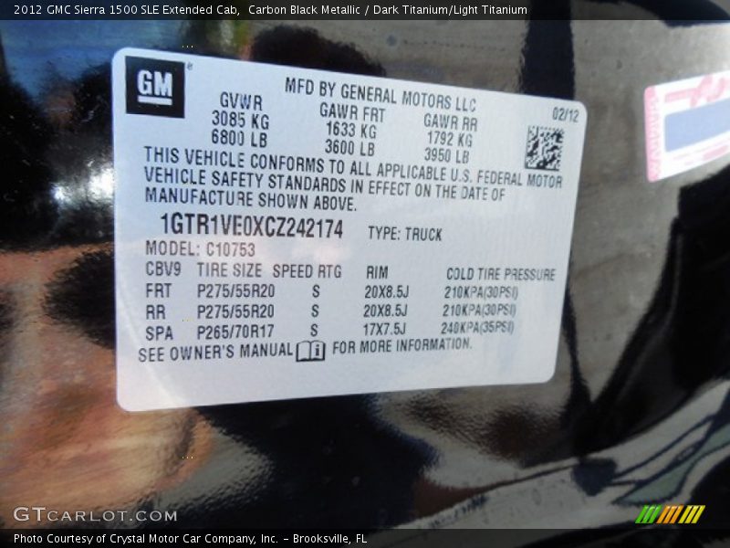 Carbon Black Metallic / Dark Titanium/Light Titanium 2012 GMC Sierra 1500 SLE Extended Cab