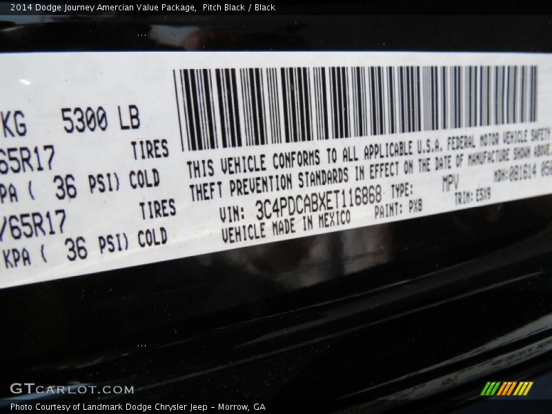 2014 Journey Amercian Value Package Pitch Black Color Code PX8