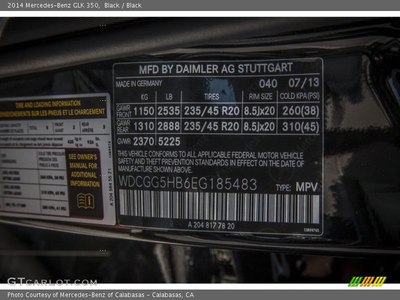 Black / Black 2014 Mercedes-Benz GLK 350