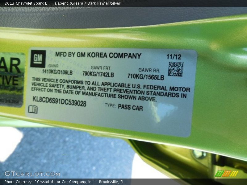 Jalapeno (Green) / Dark Pewter/Silver 2013 Chevrolet Spark LT