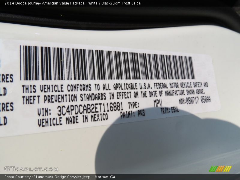 2014 Journey Amercian Value Package White Color Code PW3