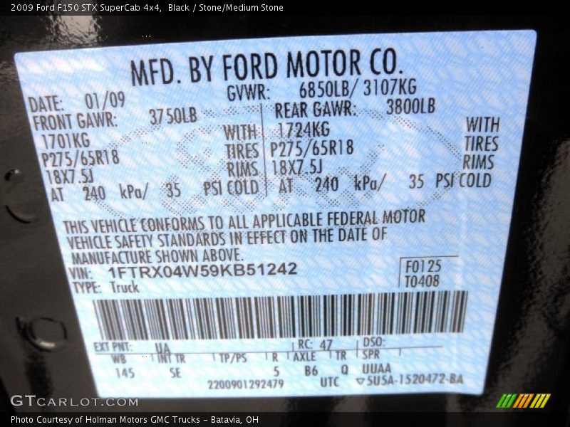 2009 F150 STX SuperCab 4x4 Black Color Code UA