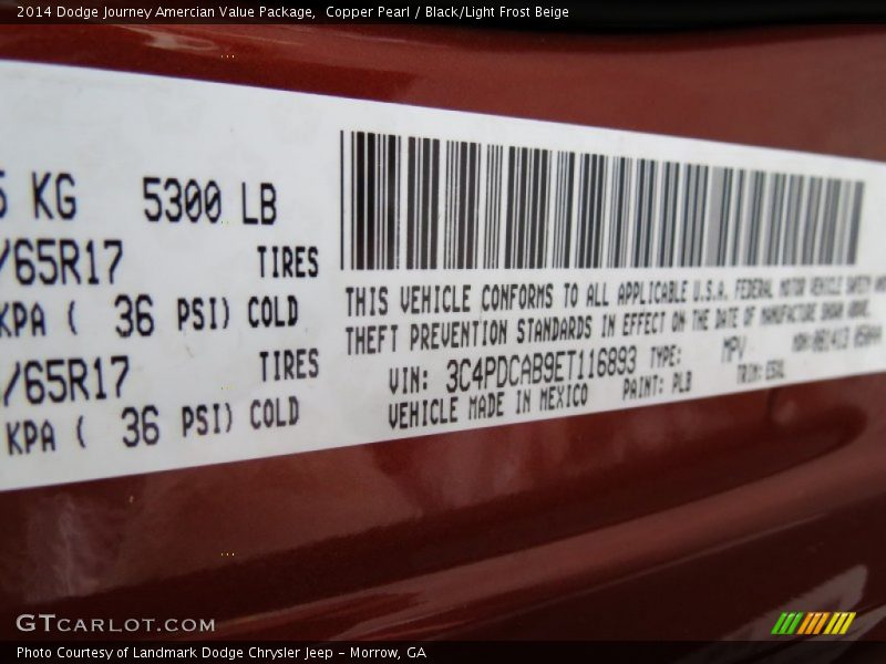 2014 Journey Amercian Value Package Copper Pearl Color Code PLB