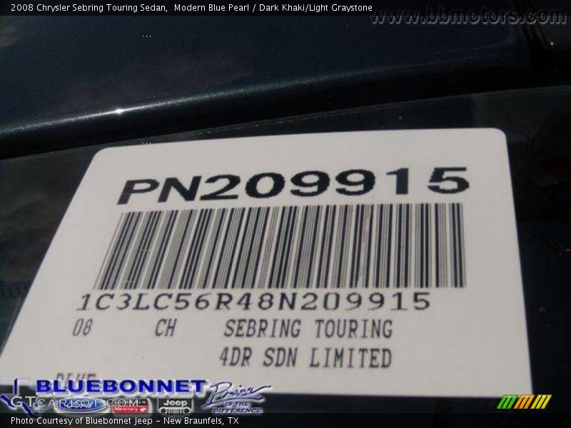 Modern Blue Pearl / Dark Khaki/Light Graystone 2008 Chrysler Sebring Touring Sedan
