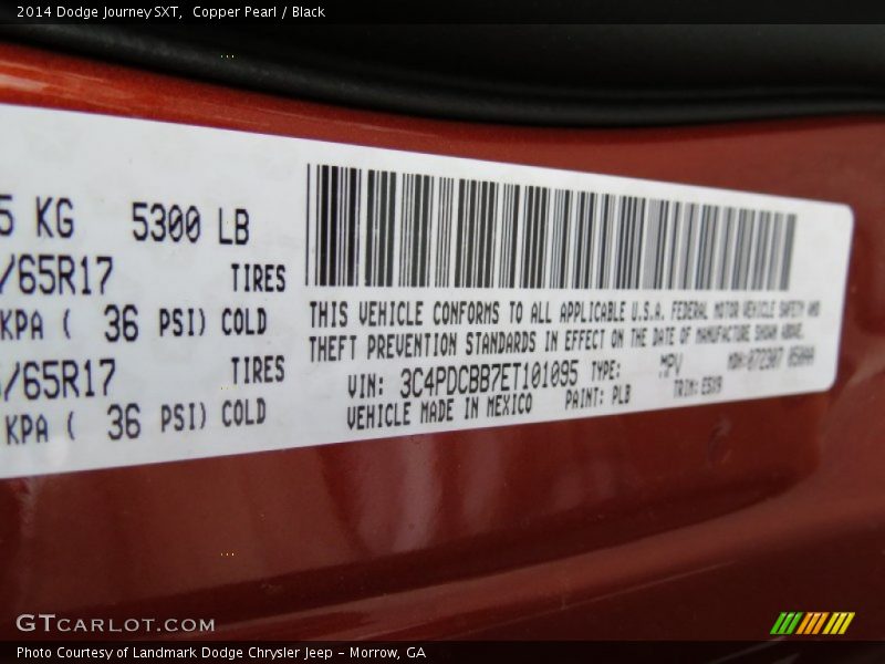 2014 Journey SXT Copper Pearl Color Code PLB