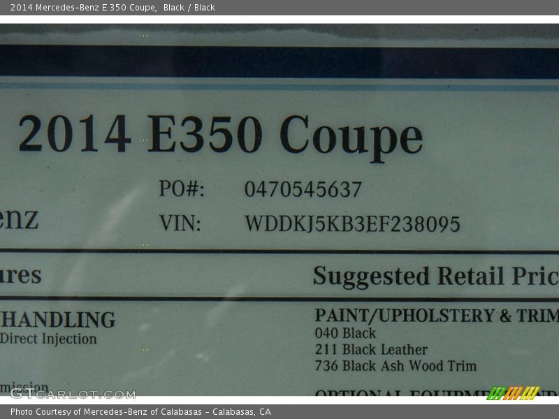 Black / Black 2014 Mercedes-Benz E 350 Coupe