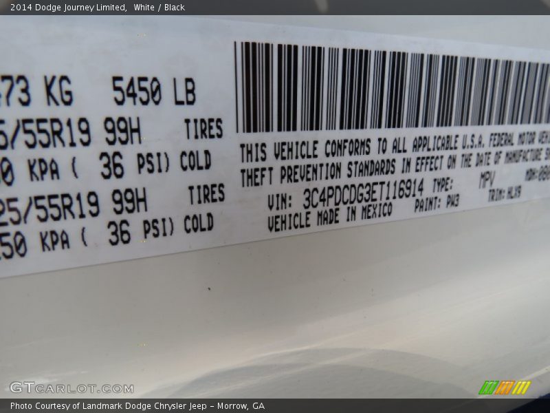 2014 Journey Limited White Color Code PW3