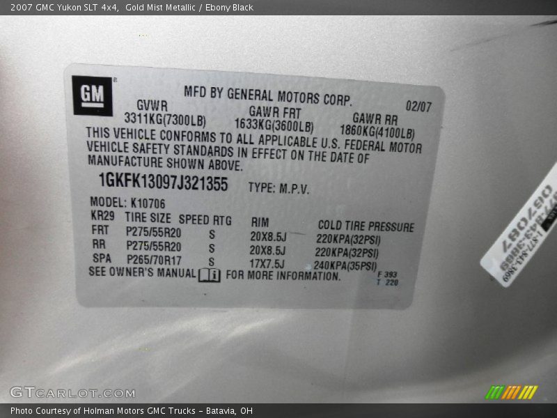 Gold Mist Metallic / Ebony Black 2007 GMC Yukon SLT 4x4