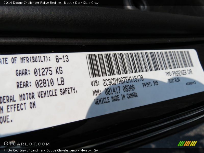 2014 Challenger Rallye Redline Black Color Code PX8