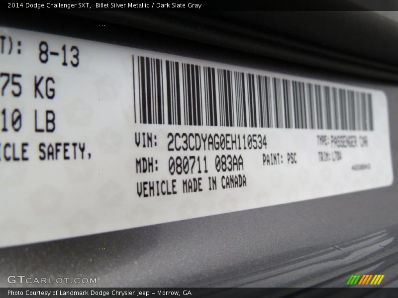 Billet Silver Metallic / Dark Slate Gray 2014 Dodge Challenger SXT
