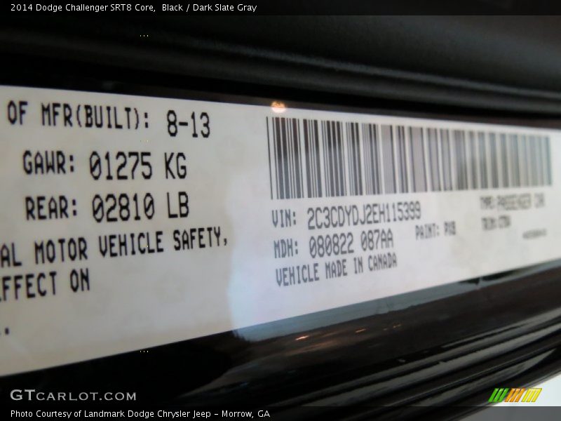 2014 Challenger SRT8 Core Black Color Code PX8