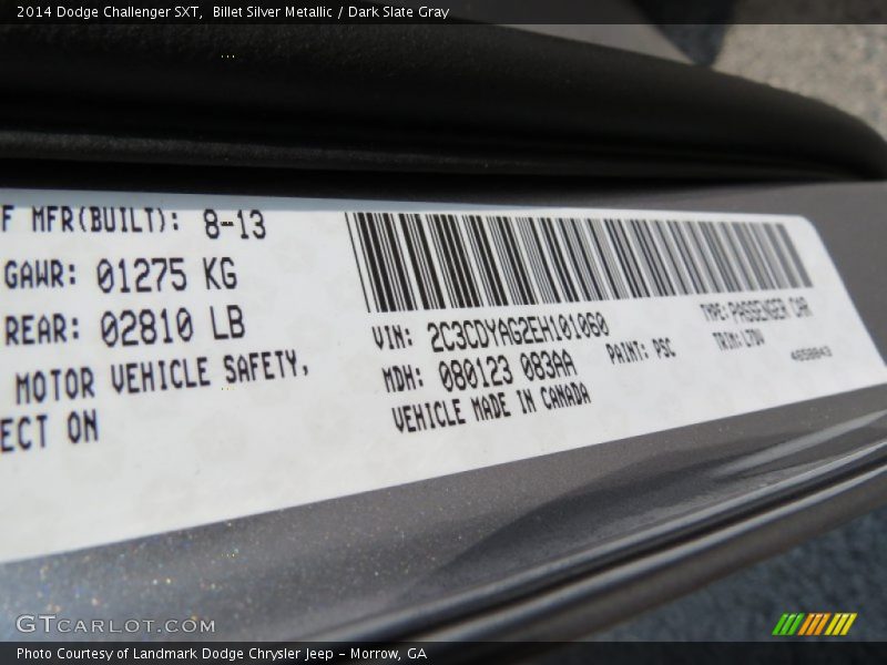 2014 Challenger SXT Billet Silver Metallic Color Code PSC