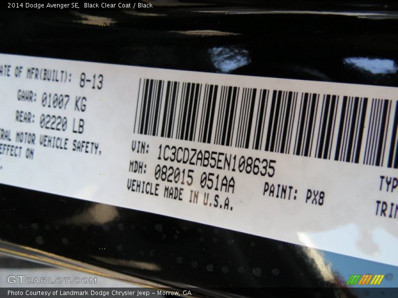 Black Clear Coat / Black 2014 Dodge Avenger SE